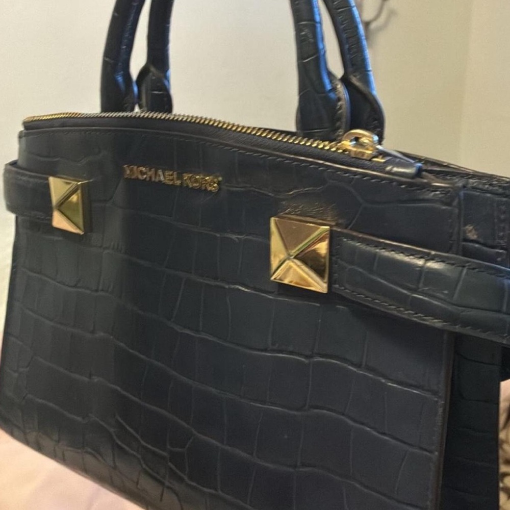 Michael Kors Black Croc-Embossed Satchel